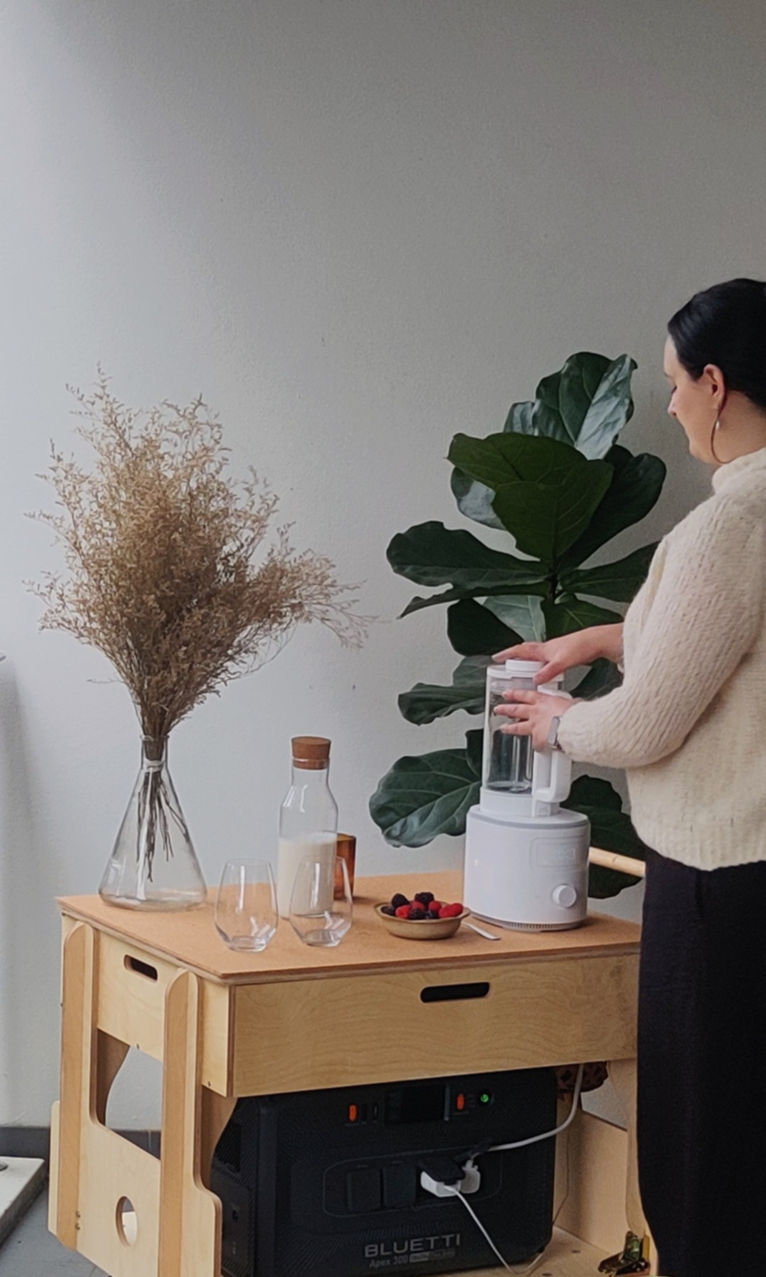 A morning smoothie made with the Hearth on a balcony